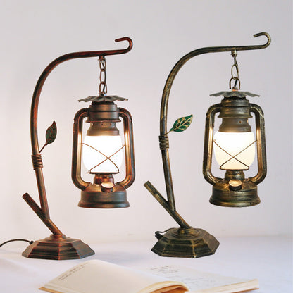 Contemporary Industrial Oval Iron Glass 1-Light Table Lamp For Living Room