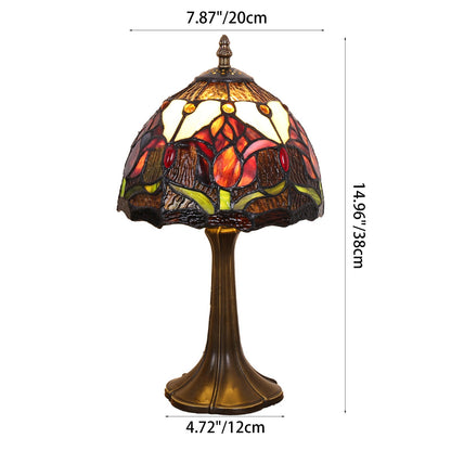 Traditional Tiffany Dome Iron Glass 1-Light Table Lamp For Living Room