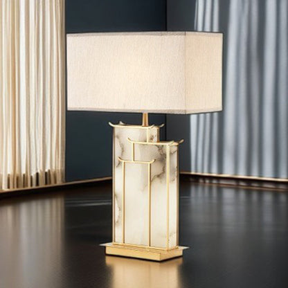 Traditional Chinese Rectangular Iron Fabric 1-Light Table Lamp For Living Room