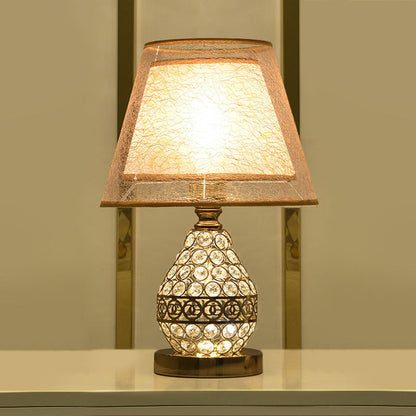 Contemporary Luxury Drum Iron Crystal Fabric 1-Light Table Lamp For Living Room