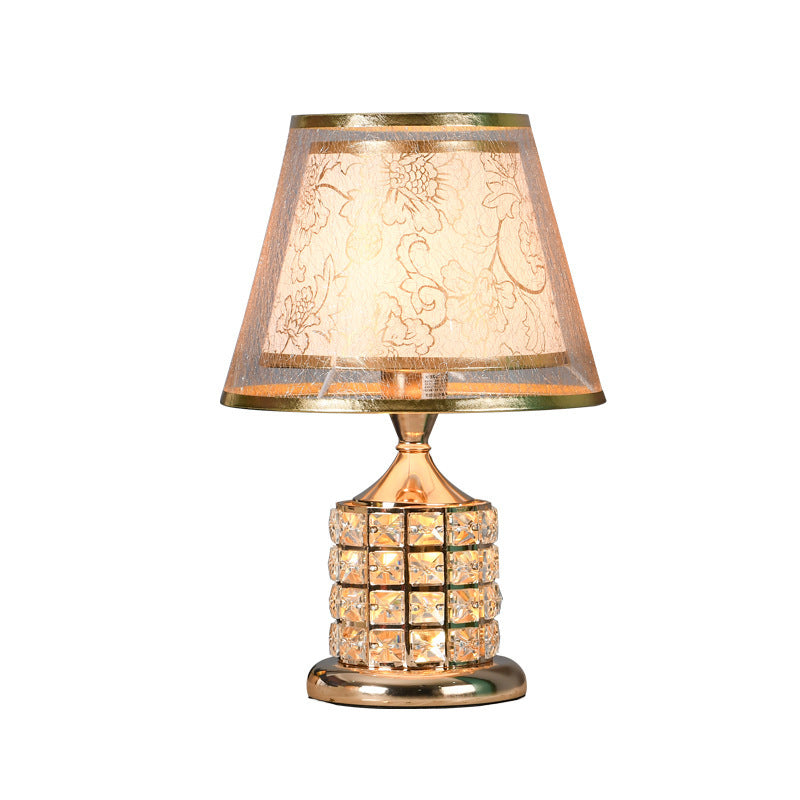 Contemporary Luxury Drum Iron Crystal Fabric 1-Light Table Lamp For Living Room
