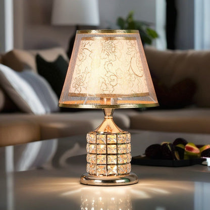 Contemporary Luxury Drum Iron Crystal Fabric 1-Light Table Lamp For Living Room