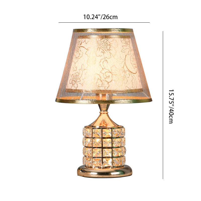 Contemporary Luxury Drum Iron Crystal Fabric 1-Light Table Lamp For Living Room