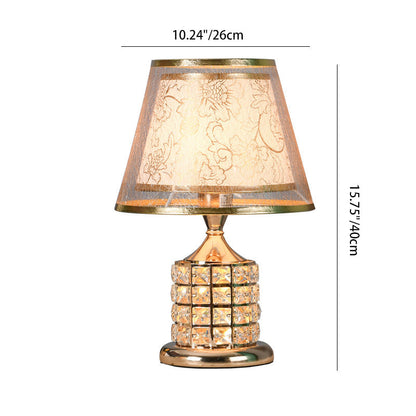 Contemporary Luxury Drum Iron Crystal Fabric 1-Light Table Lamp For Living Room