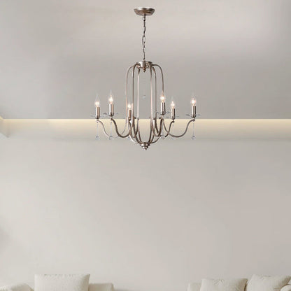 Traditional French Candlestick Iron Crystal 6/9-Light Chandeliers For Living Room