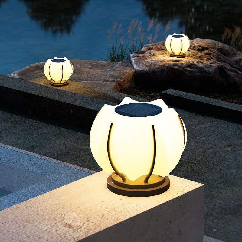 Contemporary Creative Flower Iron Plastic LED Post Head Light For Garden