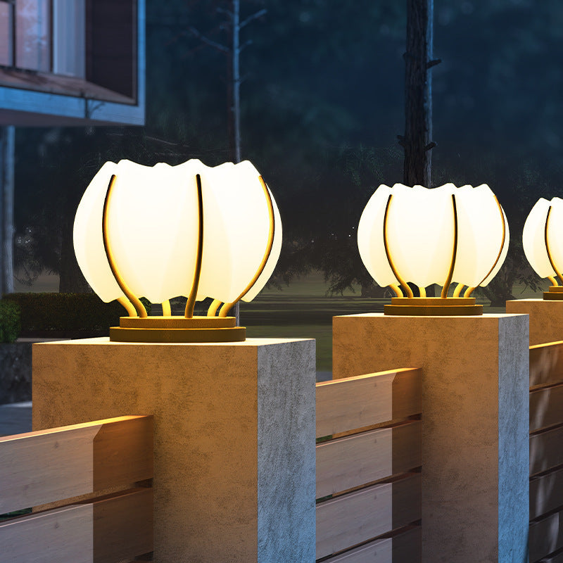 Contemporary Creative Flower Iron Plastic LED Post Head Light For Garden