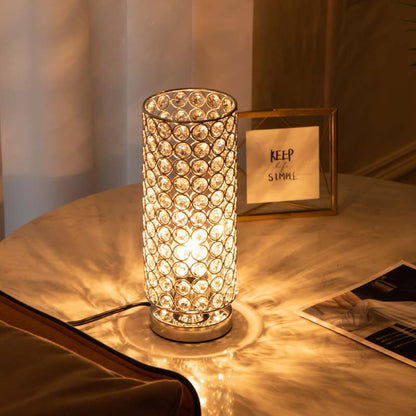 Modern Simplicity Cylinder Iron Crystal 1-Light Table Lamp For Living Room