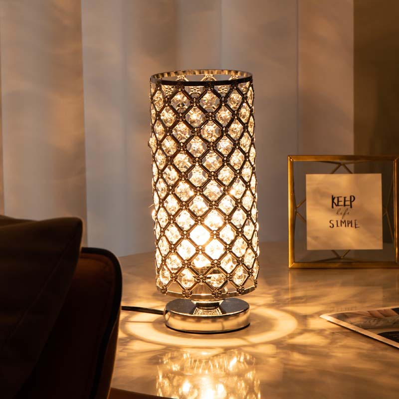 Modern Simplicity Cylinder Iron Crystal 1-Light Table Lamp For Living Room