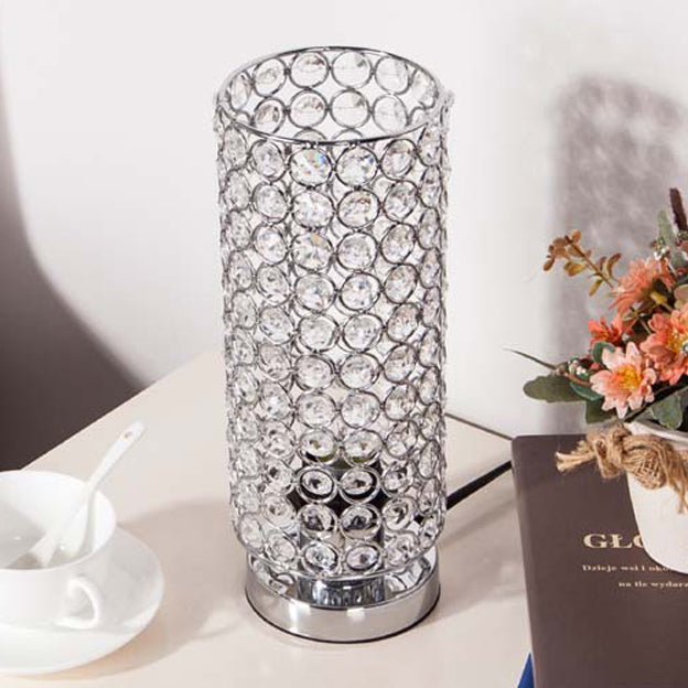Modern Simplicity Cylinder Iron Crystal 1-Light Table Lamp For Living Room