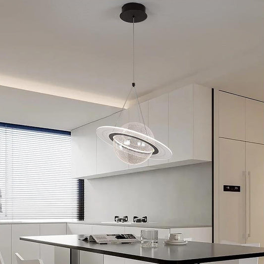 Contemporary Creative Moon Iron Acrylic LED Pendant Light For Living Room