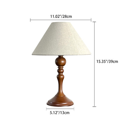 Traditional Japanese Drum Wood Fabric 1-Light Table Lamp For Living Room