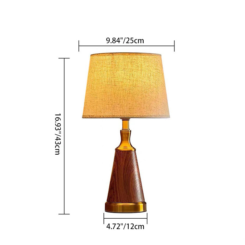 Traditional Vintage Drum Wood Iron Fabric 1-Light Table Lamp For Living Room