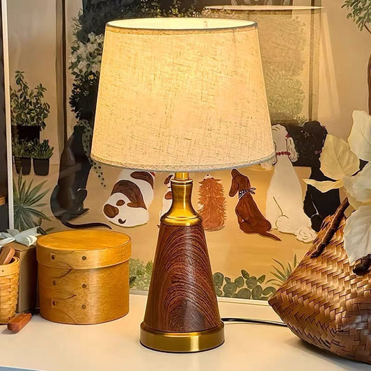 Traditional Vintage Drum Wood Iron Fabric 1-Light Table Lamp For Living Room