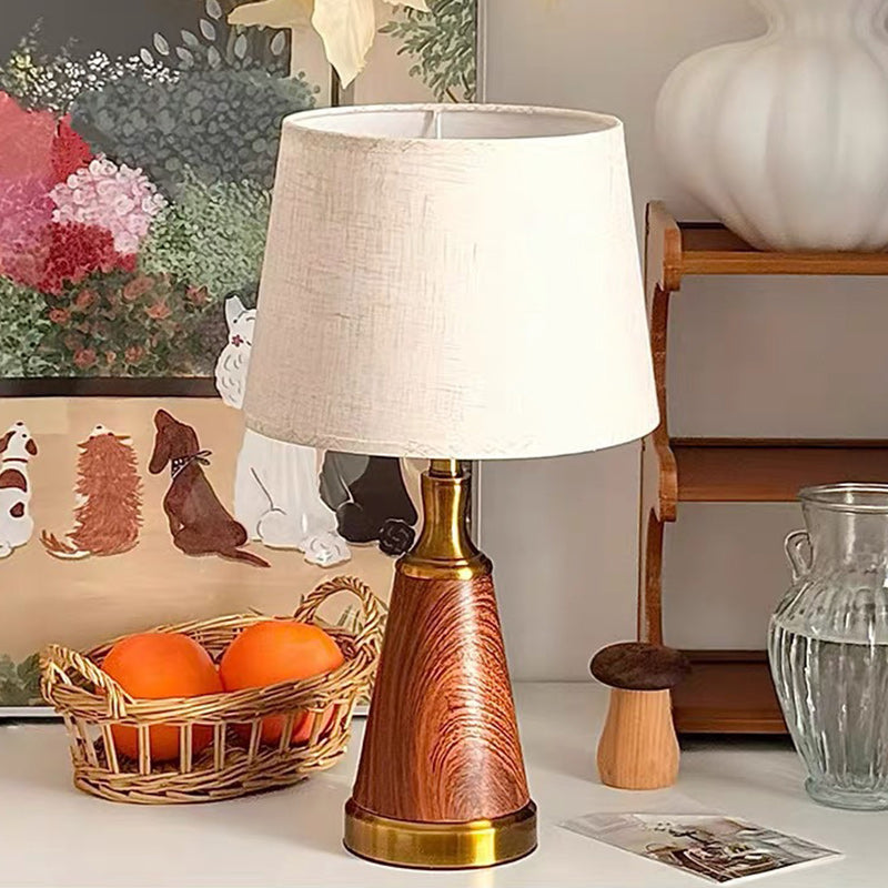 Traditional Vintage Drum Wood Iron Fabric 1-Light Table Lamp For Living Room