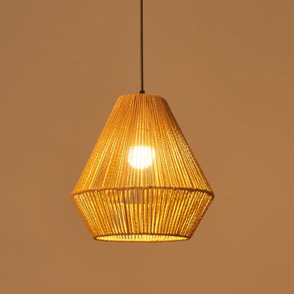 Traditional Vintage Round Iron Rattan 1-Light Pendant Light For Living Room