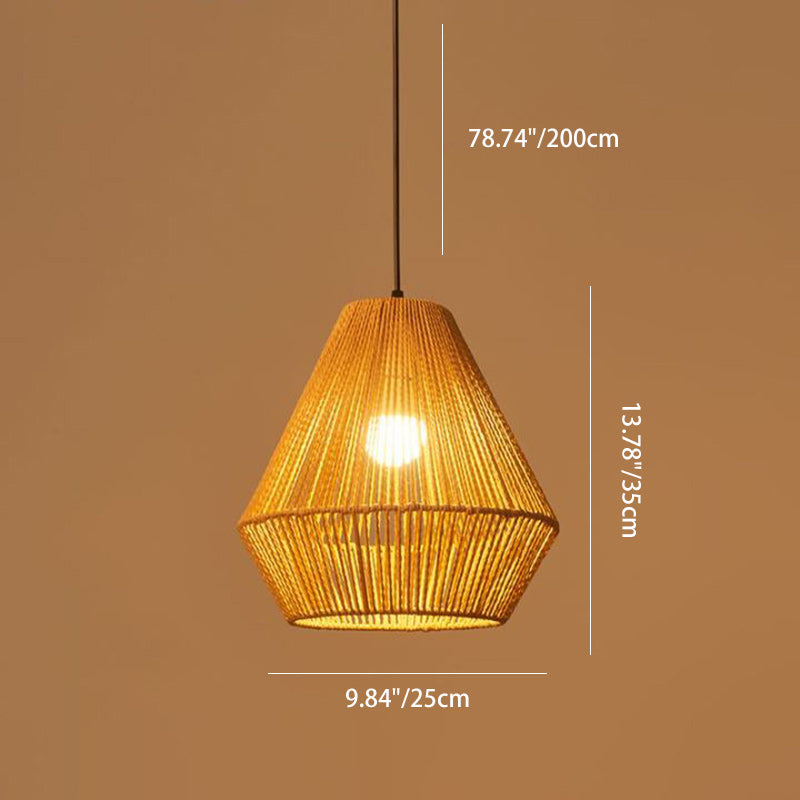 Traditional Vintage Round Iron Rattan 1-Light Pendant Light For Living Room