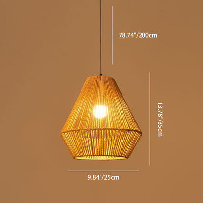 Traditional Vintage Round Iron Rattan 1-Light Pendant Light For Living Room