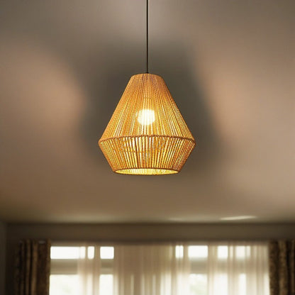 Traditional Vintage Round Iron Rattan 1-Light Pendant Light For Living Room