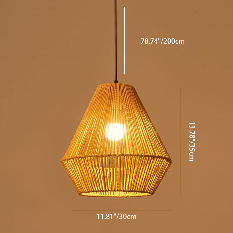 Traditional Vintage Round Iron Rattan 1-Light Pendant Light For Living Room