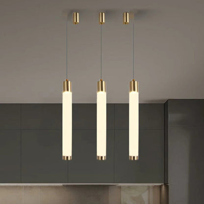 Contemporary Nordic Column Iron Acrylic LED Pendant Light For Living Room