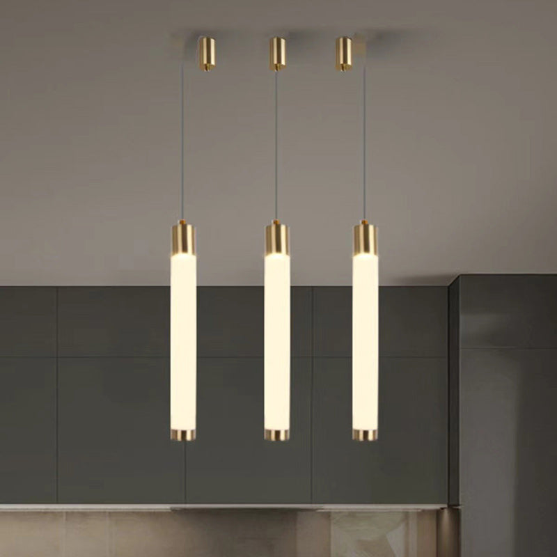 Contemporary Nordic Column Iron Acrylic LED Pendant Light For Living Room