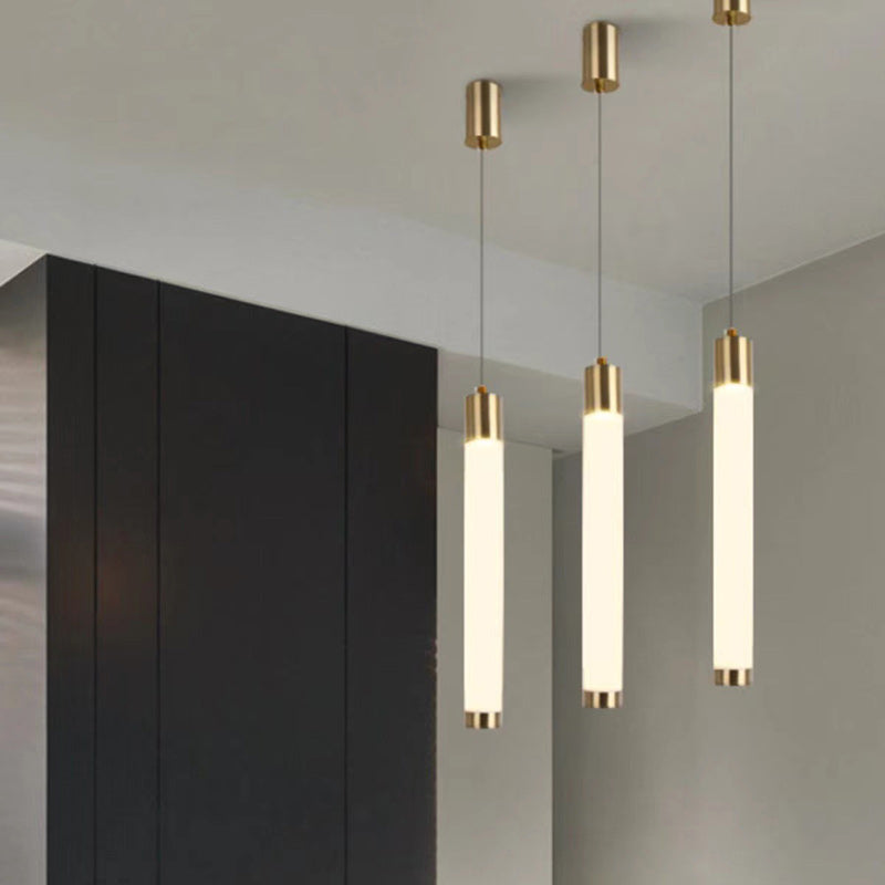 Contemporary Nordic Column Iron Acrylic LED Pendant Light For Living Room