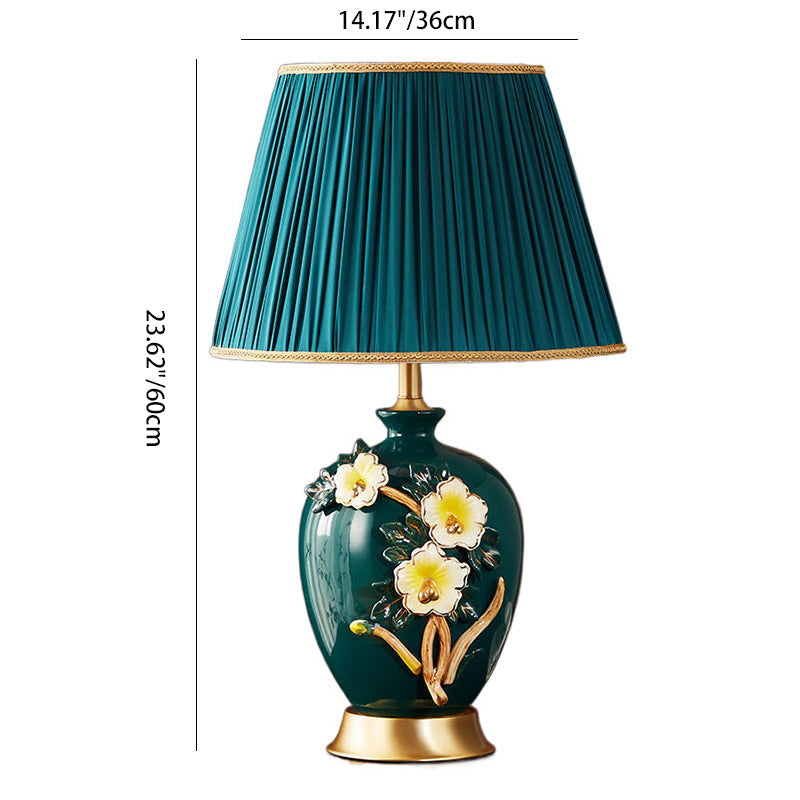 Traditional Chinese Drum Ceramic Copper Fabric Table Lamp For Living Room