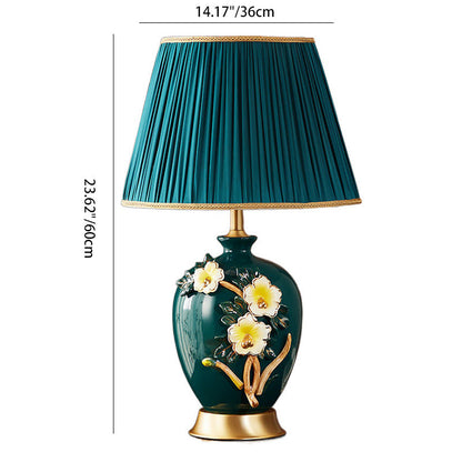 Traditional Chinese Drum Ceramic Copper Fabric Table Lamp For Living Room