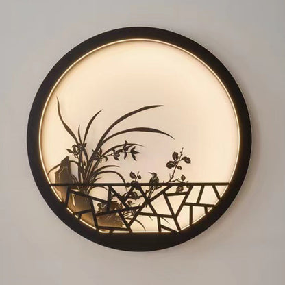 Traditional Chinese Round Iron Acrylic LED Wall Sconce Lamp For Garden