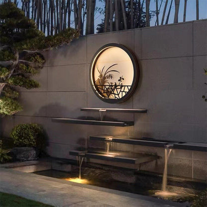 Traditional Chinese Round Iron Acrylic LED Wall Sconce Lamp For Garden