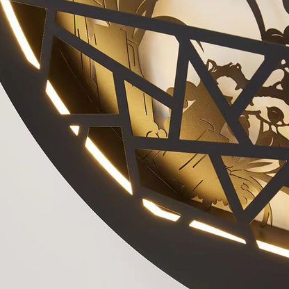 Traditional Chinese Round Iron Acrylic LED Wall Sconce Lamp For Garden