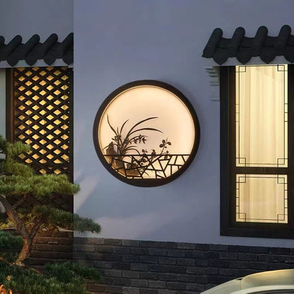 Traditional Chinese Round Iron Acrylic LED Wall Sconce Lamp For Garden
