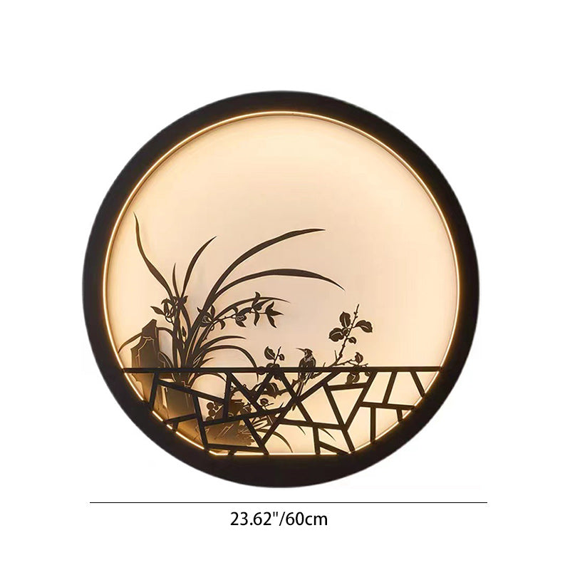 Traditional Chinese Round Iron Acrylic LED Wall Sconce Lamp For Garden