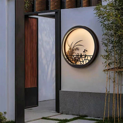 Traditional Chinese Round Iron Acrylic LED Wall Sconce Lamp For Garden