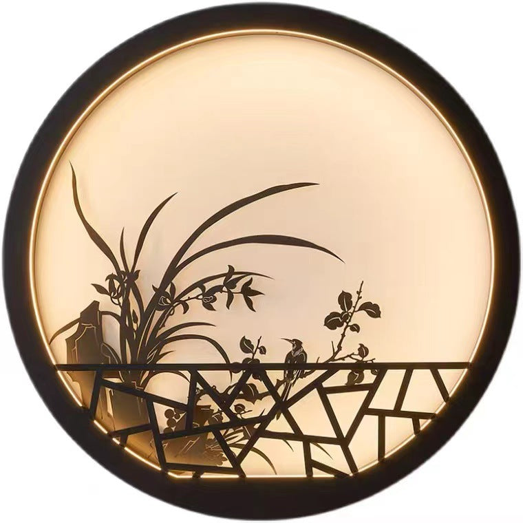Traditional Chinese Round Iron Acrylic LED Wall Sconce Lamp For Garden
