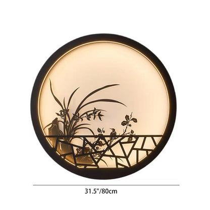Traditional Chinese Round Iron Acrylic LED Wall Sconce Lamp For Garden
