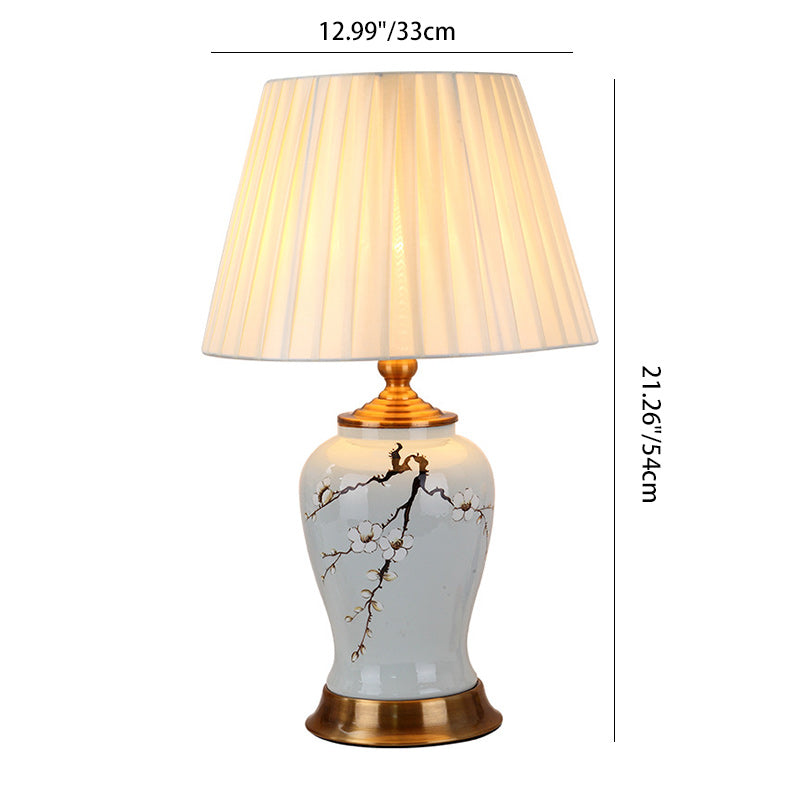 Traditional Chinese Drum Iron Ceramic Fabric 1-Light Table Lamp For Living Room
