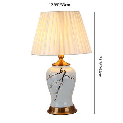 Traditional Chinese Drum Iron Ceramic Fabric 1-Light Table Lamp For Living Room