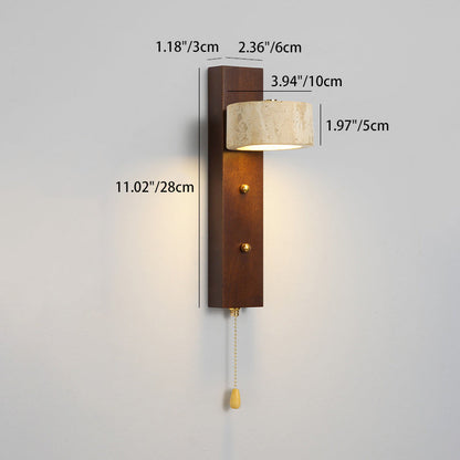 Contemporary Nordic Round Wood Iron Stone 1-Light Wall Sconce Lamp For Living Room