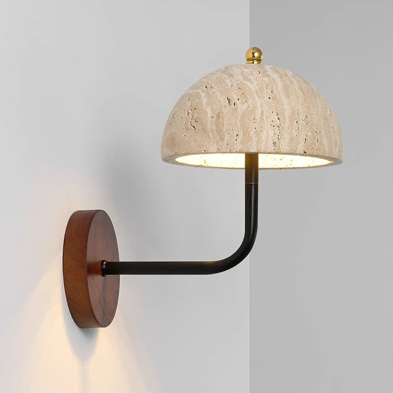 Contemporary Nordic Round Wood Iron Stone 1-Light Wall Sconce Lamp For Living Room