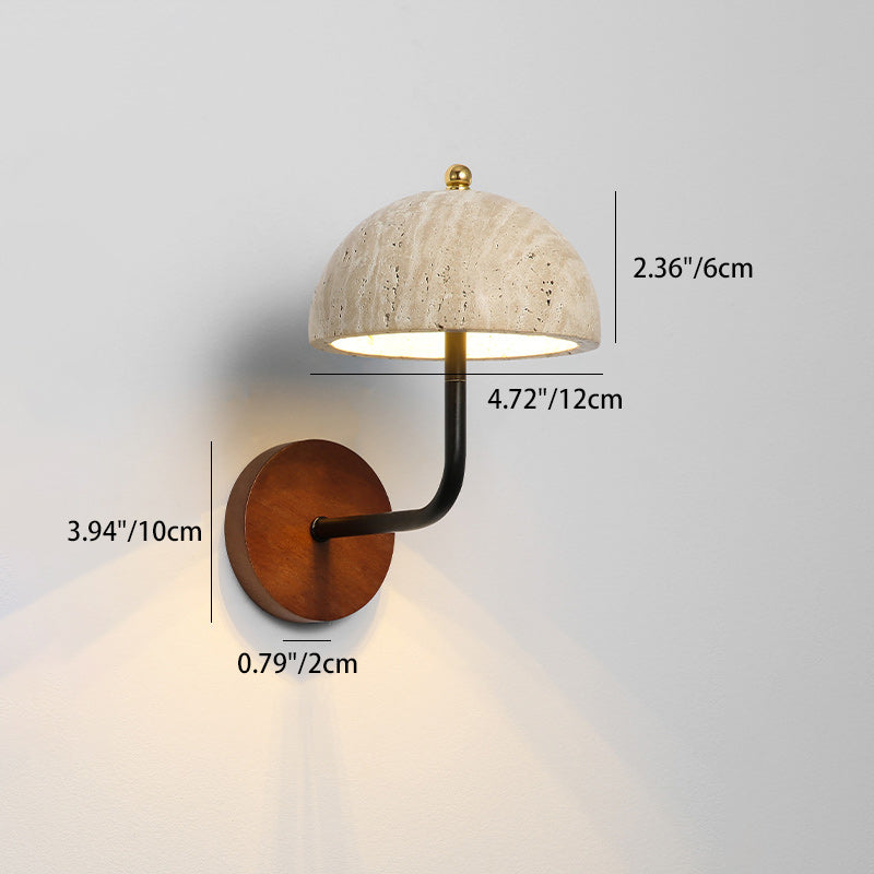 Contemporary Nordic Round Wood Iron Stone 1-Light Wall Sconce Lamp For Living Room
