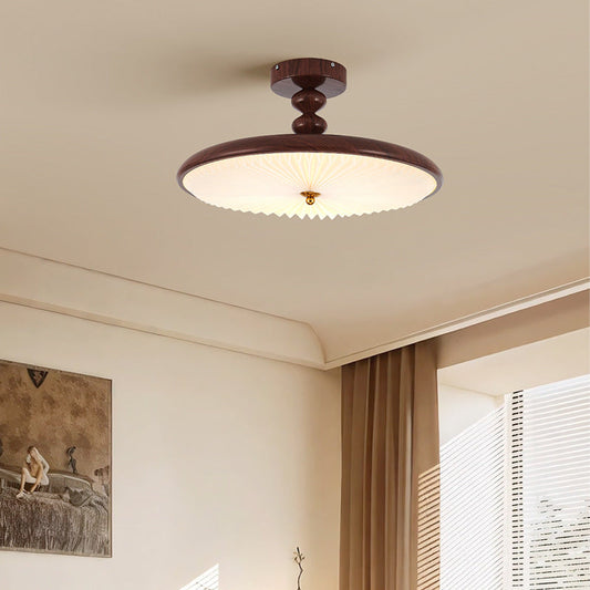Traditional Vintage Round Iron Plastic LED Semi-Flush Mount Ceiling Light For Living Room