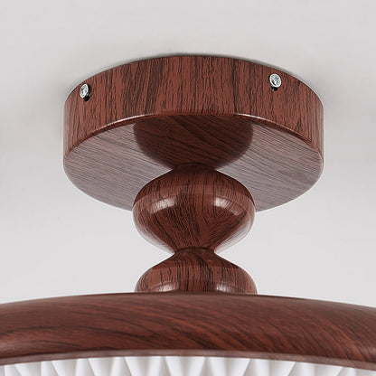 Traditional Vintage Round Iron Plastic LED Semi-Flush Mount Ceiling Light For Living Room