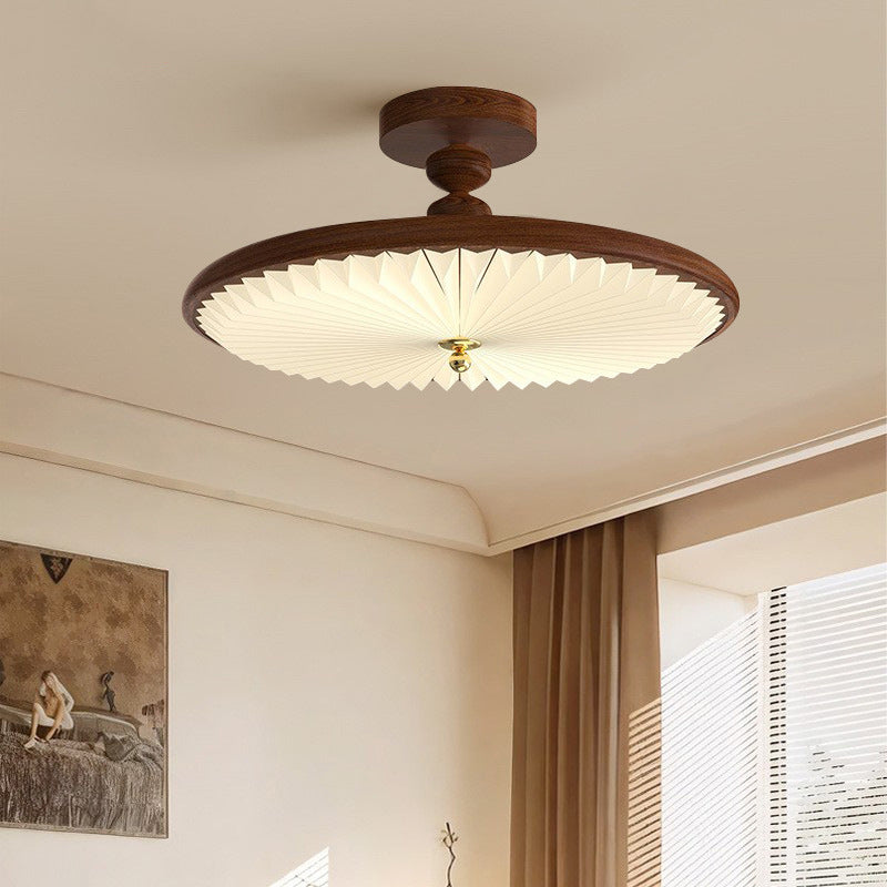 Traditional Vintage Round Iron Plastic LED Semi-Flush Mount Ceiling Light For Living Room