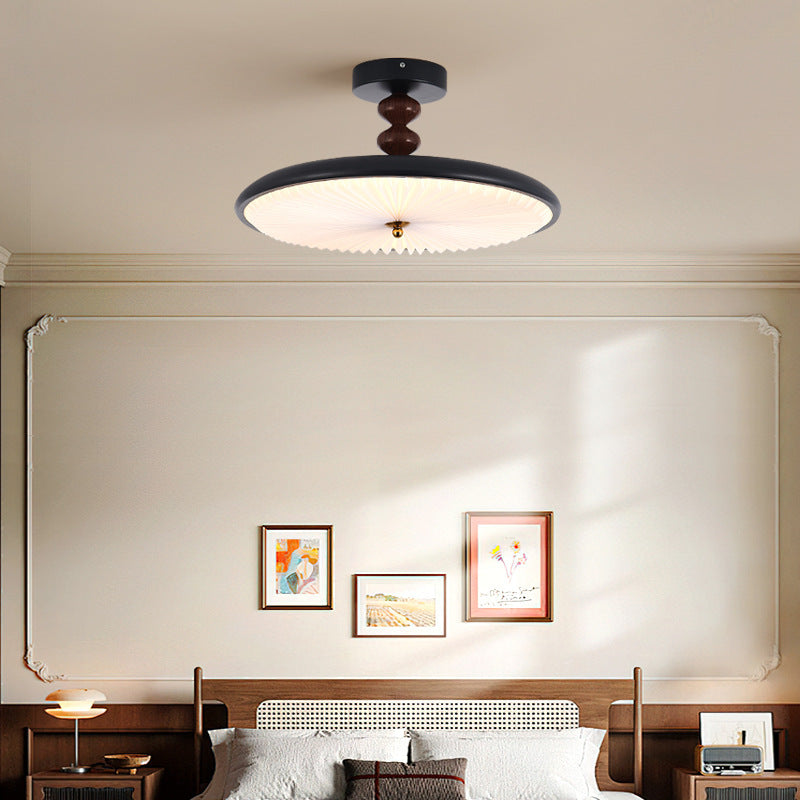 Traditional Vintage Round Iron Plastic LED Semi-Flush Mount Ceiling Light For Living Room