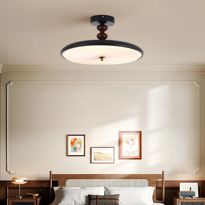Traditional Vintage Round Iron Plastic LED Semi-Flush Mount Ceiling Light For Living Room