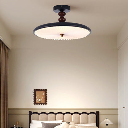Traditional Vintage Round Iron Plastic LED Semi-Flush Mount Ceiling Light For Living Room