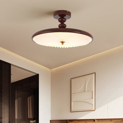 Traditional Vintage Round Iron Plastic LED Semi-Flush Mount Ceiling Light For Living Room
