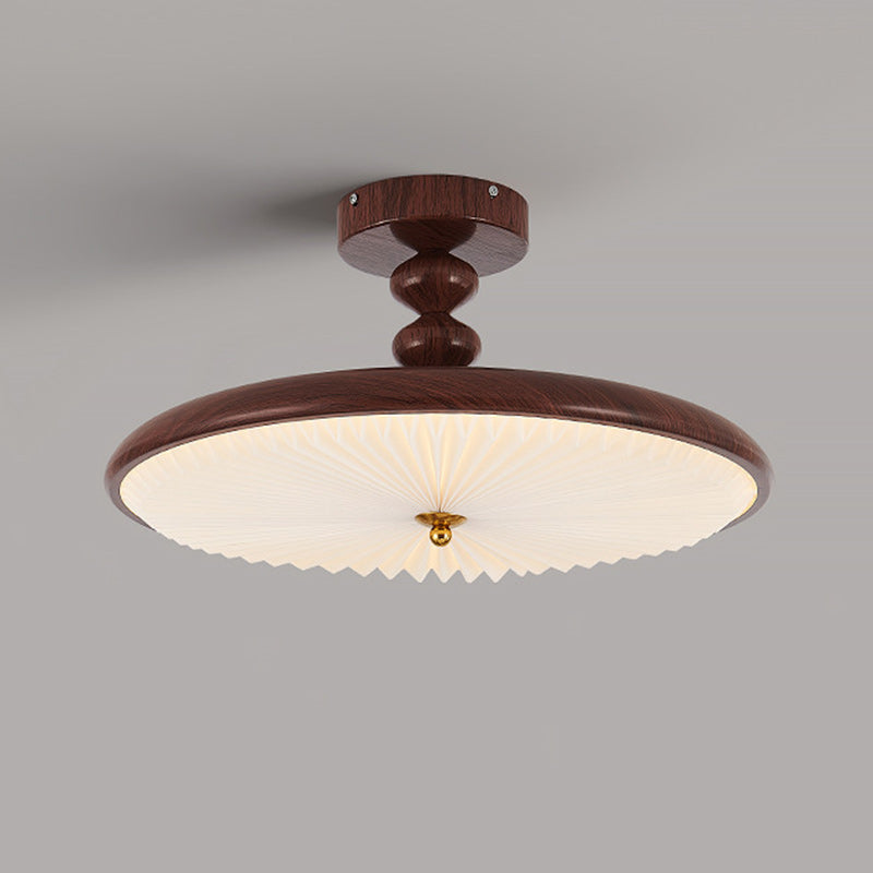 Traditional Vintage Round Iron Plastic LED Semi-Flush Mount Ceiling Light For Living Room